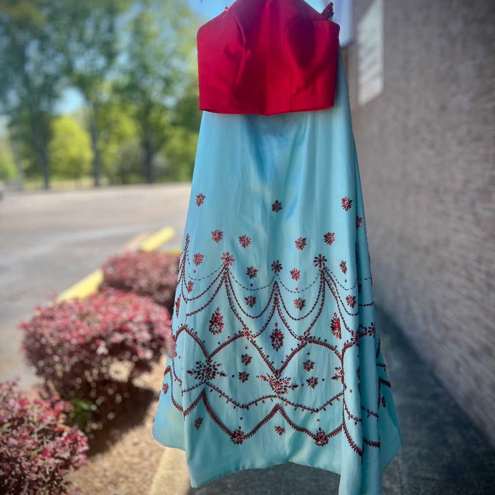 Rachel Allan Strapless Red and Blue Sundress